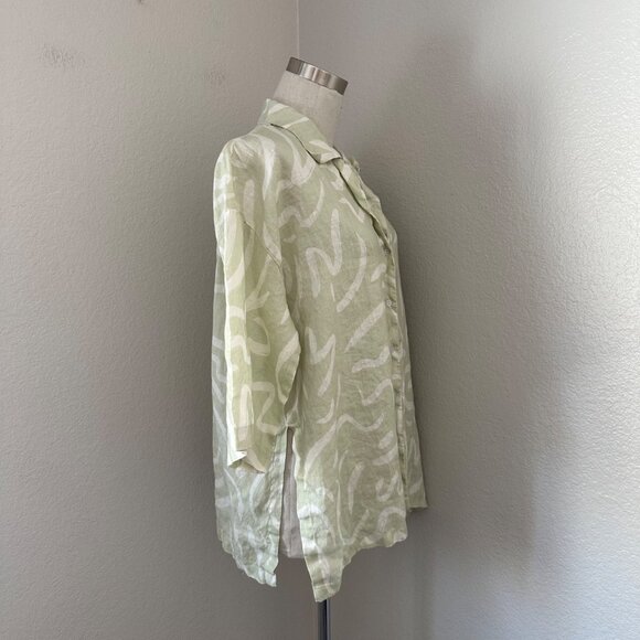 Stone Fox Wear Oversized Shirt Linen Aloe Lines Print Airy Lightweight XS/S - Picture 3 of 14